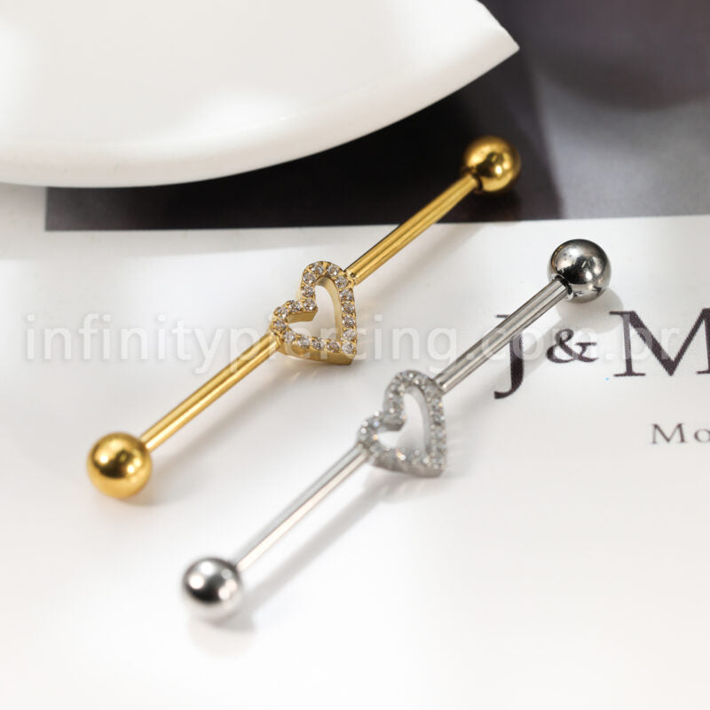 Piercing Transversal Titânio Coração Zircônia Cravejada