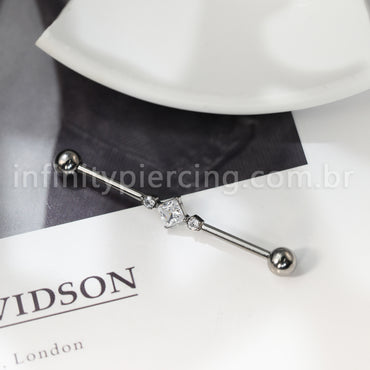 Piercing Transversal Titânio Losango Zircônia Cravejada