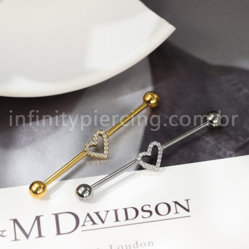 Piercing Transversal Titânio Coração Zircônia Cravejada