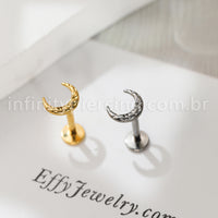 Piercing Labret Titânio Lua Detalhada