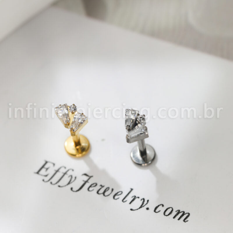Piercing Labret Titânio 3 Zircônias Cravejadas