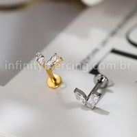 Piercing Labret Titânio 2 Pedras Zircónia Cravejada