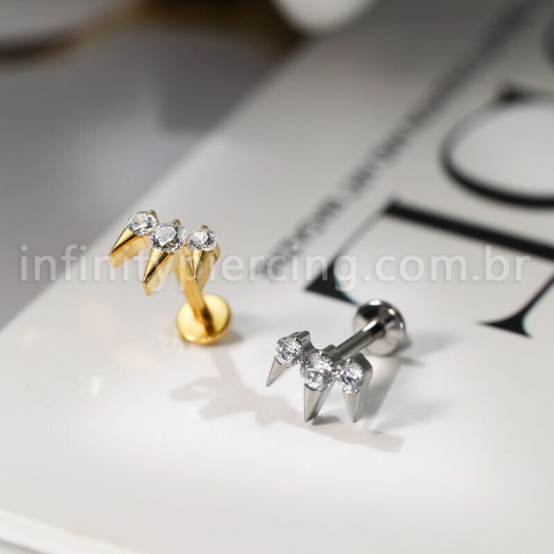 Piercing Labret Titânio Spike Com Zircónia Cravejada