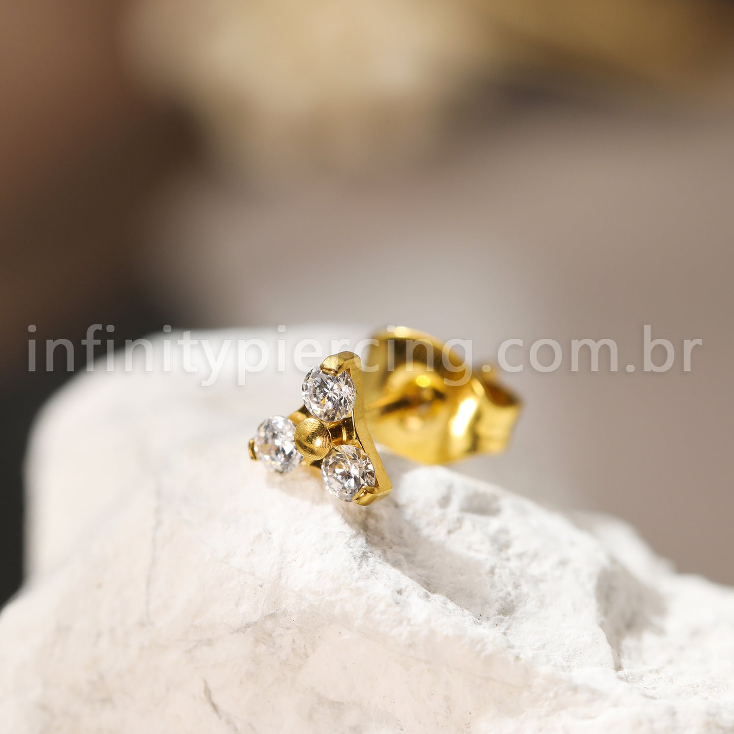 Brinco Titânio Trinity Zircônia Cravejada