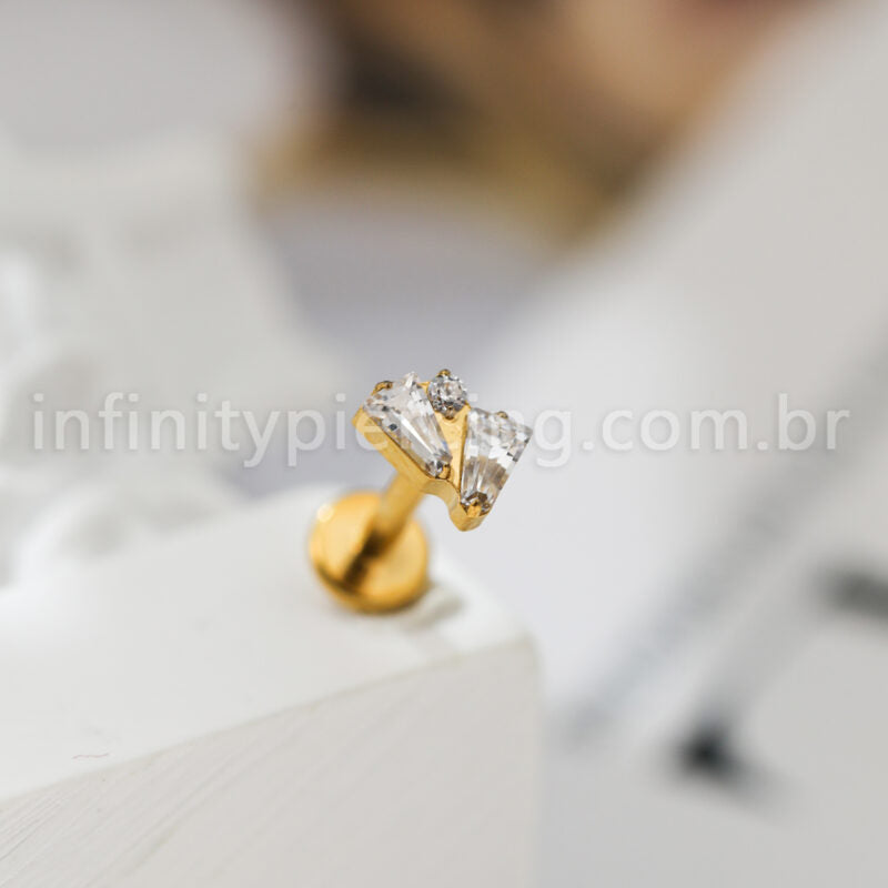 Piercing Labret Titânio 3 Zircônias Cravejadas