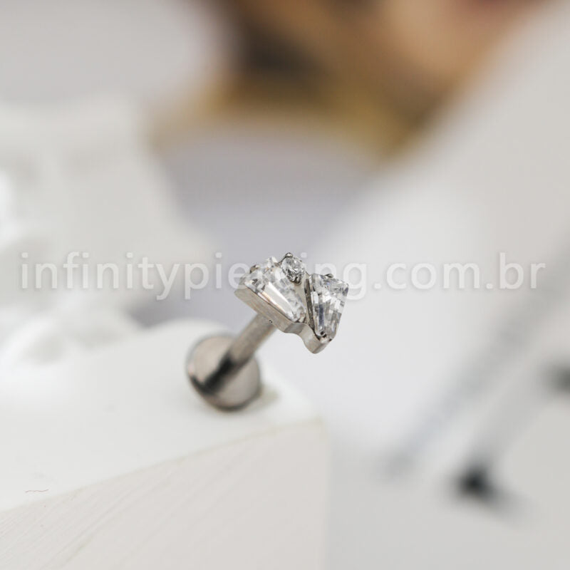 Piercing Labret Titânio 3 Zircônias Cravejadas