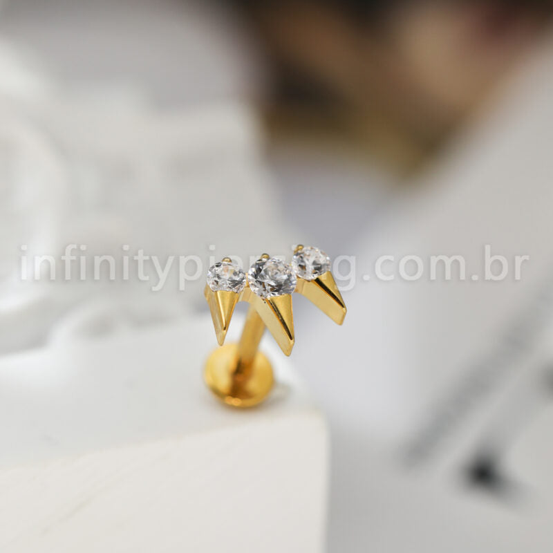 Piercing Labret Titânio Spike Com Zircónia Cravejada