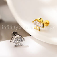 Piercing Labret Titânio Peixe Com Zircônia Cravajada