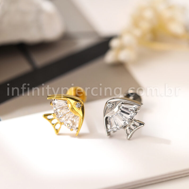 Piercing Labret Titânio Peixe Com Zircônia Cravajada