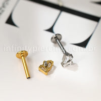 Piercing Labret Titânio 3 Zircônias Cravejadas