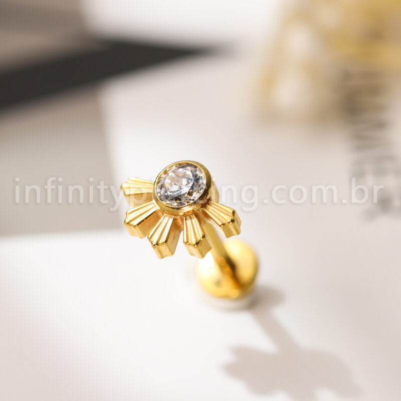 Piercing Labret Titânio Meia Flor Zircônia