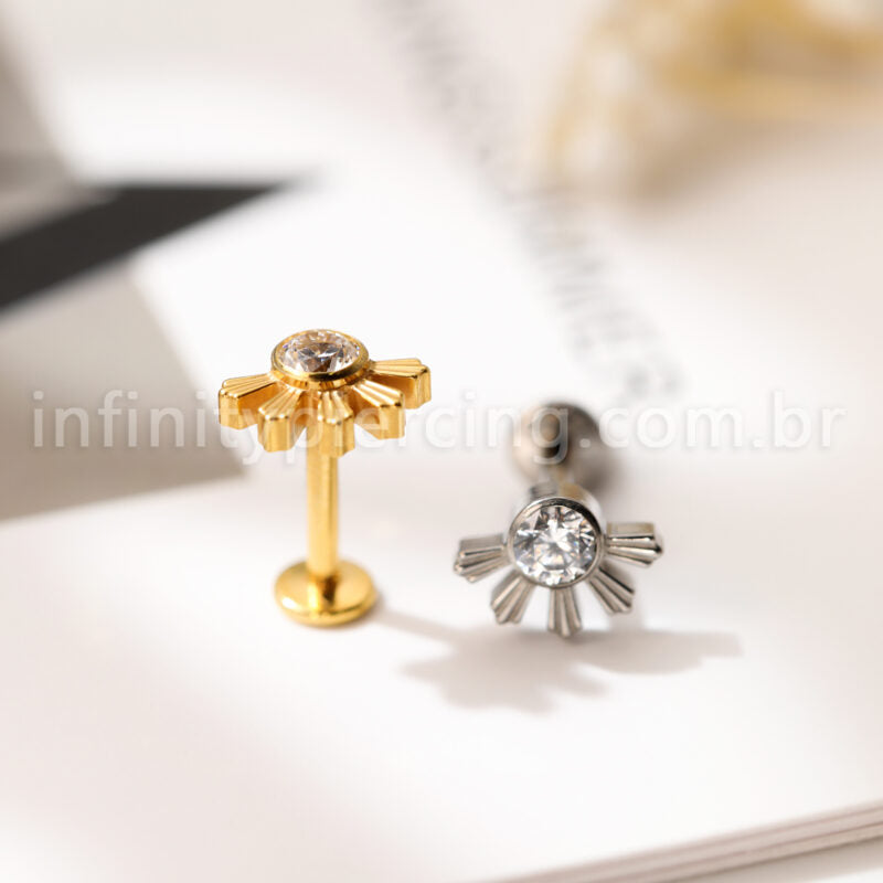 Piercing Labret Titânio Meia Flor Zircônia