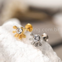 Piercing Labret Titânio Meia Flor Zircônia