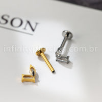 Piercing Labret Titânio 2 Pedras Zircónia Cravejada