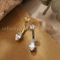 Piercing Banana Titânio Oval Com Pontas Zircônia Cravejada
