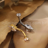 Piercing Banana Titânio Oval Com Pontas Zircônia Cravejada