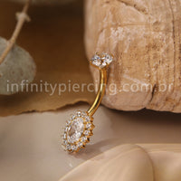 Piercing Banana Titânio Oval Zircônia Cravejada