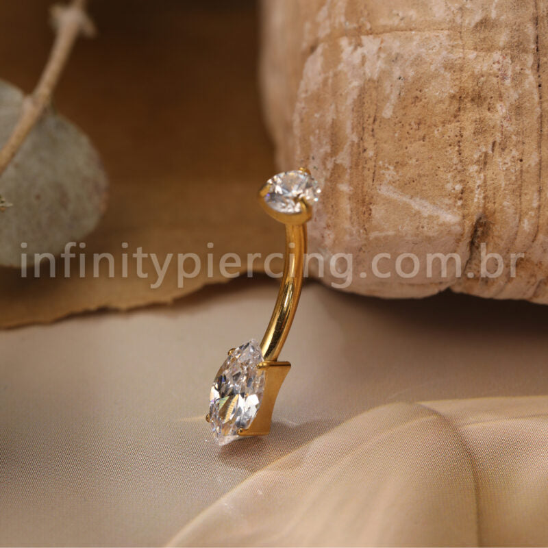 Piercing Banana Titânio Oval Com Pontas Zircônia Cravejada