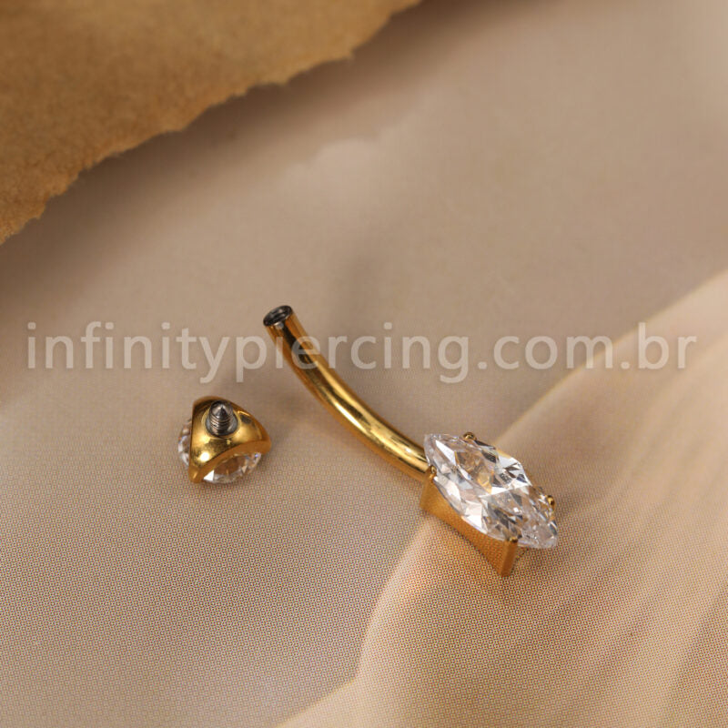 Piercing Banana Titânio Oval Com Pontas Zircônia Cravejada