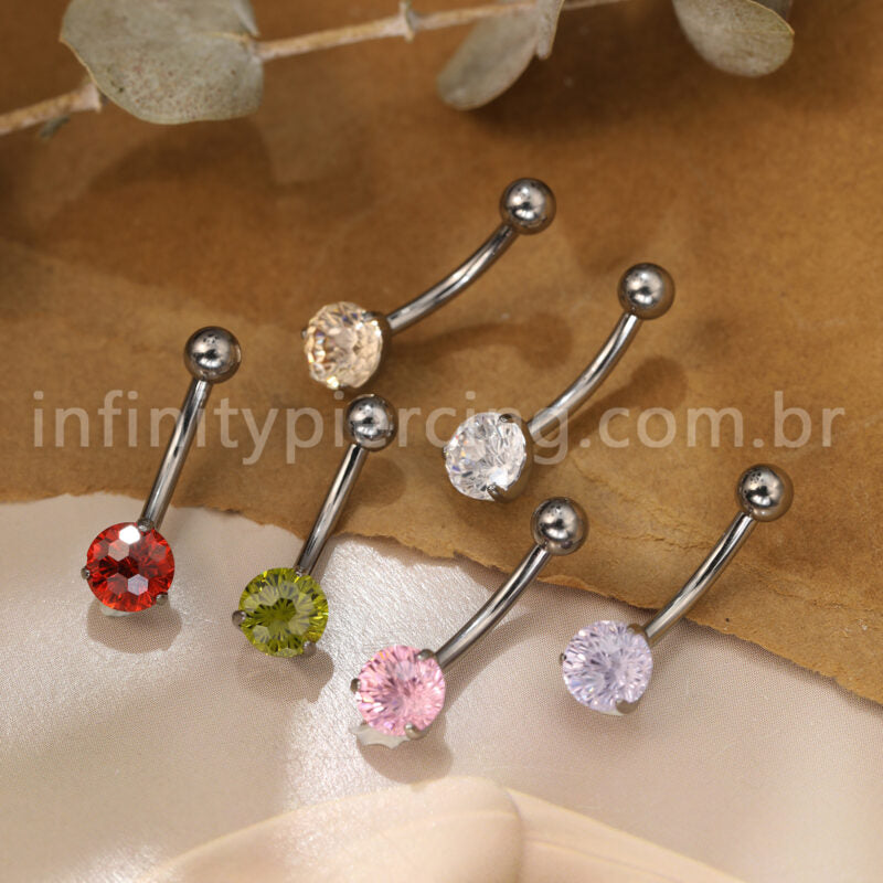 Piercing Banana Titânio 1 Pedra Zircônia Cravejada