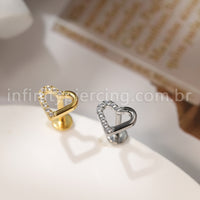 Piercing Labret Titânio Coração Com Zircônia Cravajada