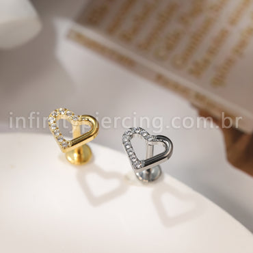 Piercing Labret Titânio Coração Com Zircônia Cravajada