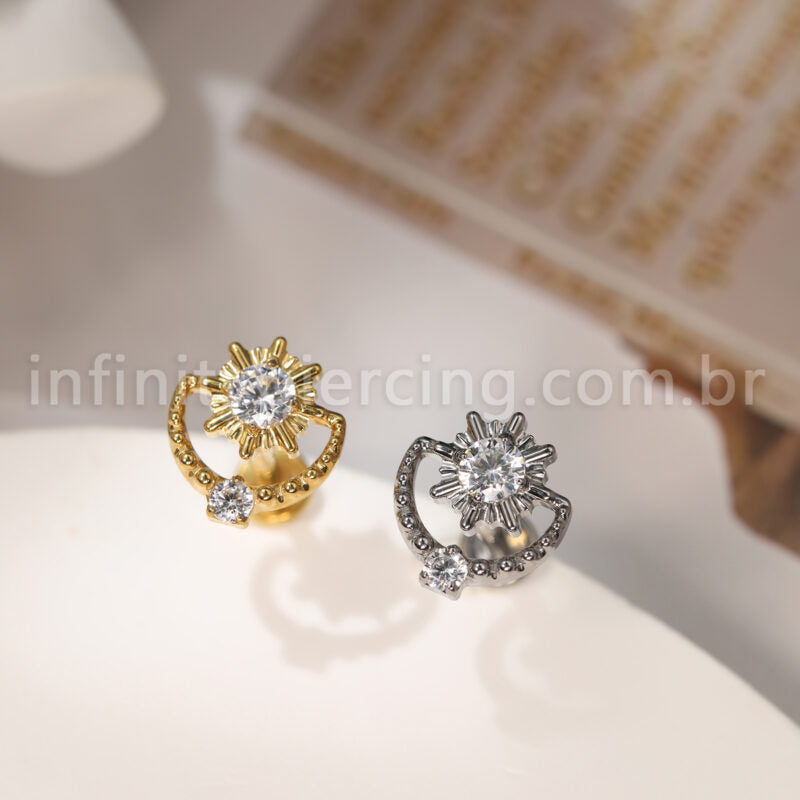 Piercing Labret Titânio Sol Detalhes Com Zircônia Cravejada