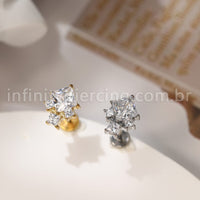 Piercing Labret Titânio 4 Pedras Zircônia Cravejada