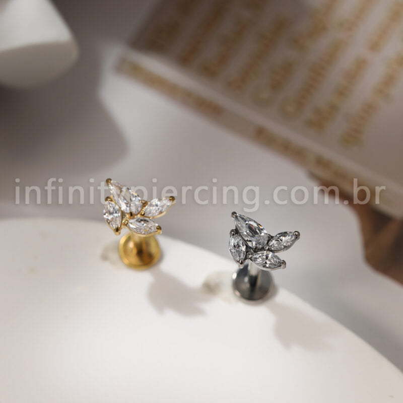 Piercing Labret Titânio Zircónia Cravejada 4 Pedras