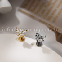 Piercing Labret Titânio Zircónia Cravejada 4 Pedras
