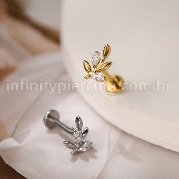 Piercing Labret Titânio Galho Zircônia Cravejada