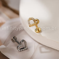 Piercing Labret Titânio Coração Com Zircônia Cravajada