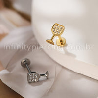 Piercing Labret Titânio Taça De Vinho Com Zircônia Cravejada