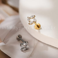Piercing Labret Titânio 4 Pedras Zircônia Cravejada