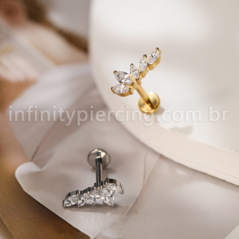 Piercing Labret Titânio 5 Pedras Zircônia