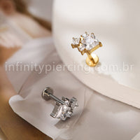 Piercing Labret Titânio 4 Pedras Zircônia Cravejada