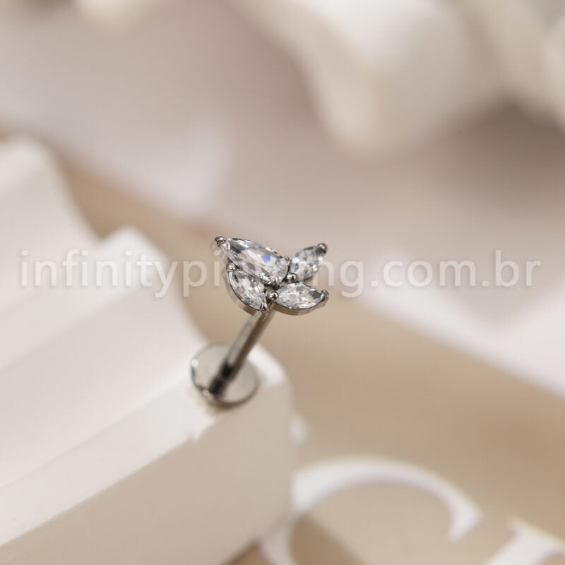 Piercing Labret Titânio Zircónia Cravejada 4 Pedras