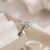 Piercing Labret Titânio Zircónia Cravejada 4 Pedras