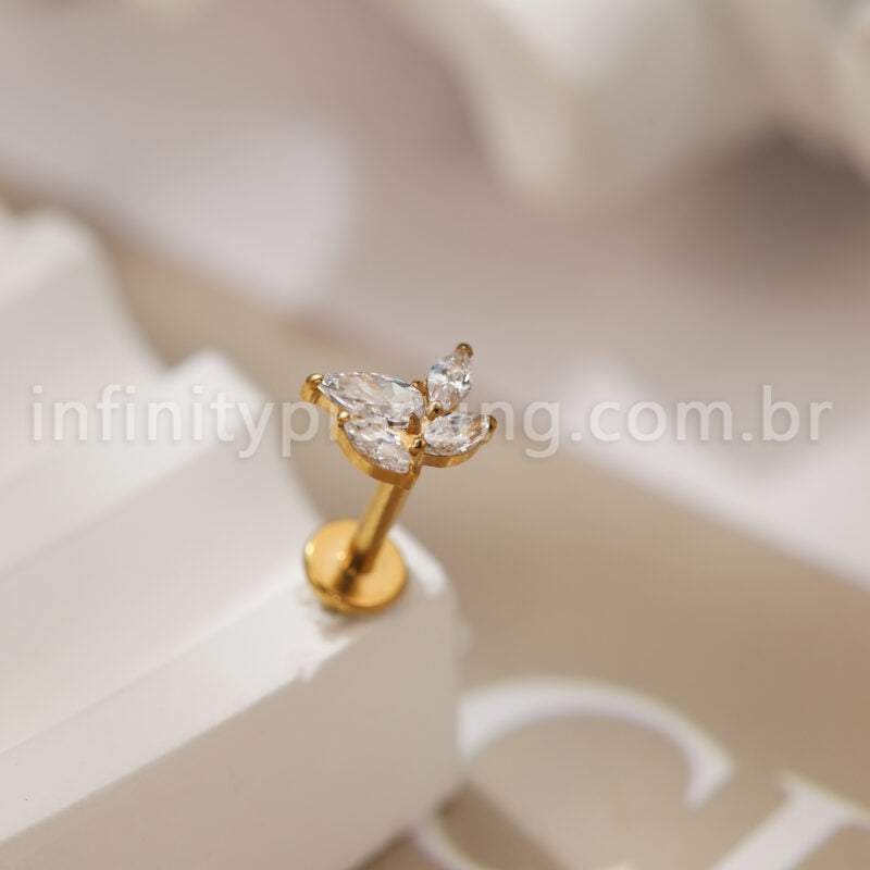 Piercing Labret Titânio Zircónia Cravejada 4 Pedras