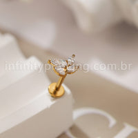 Piercing Labret Titânio Zircónia Cravejada 4 Pedras