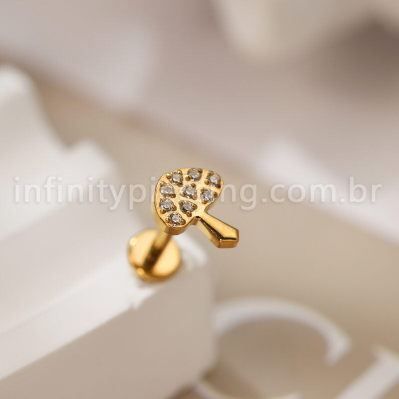 Piercing Labret Titânio Cogumelo Zircônia Cravejada
