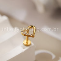 Piercing Labret Titânio Coração Com Zircônia Cravajada