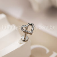 Piercing Labret Titânio Coração Com Zircônia Cravajada