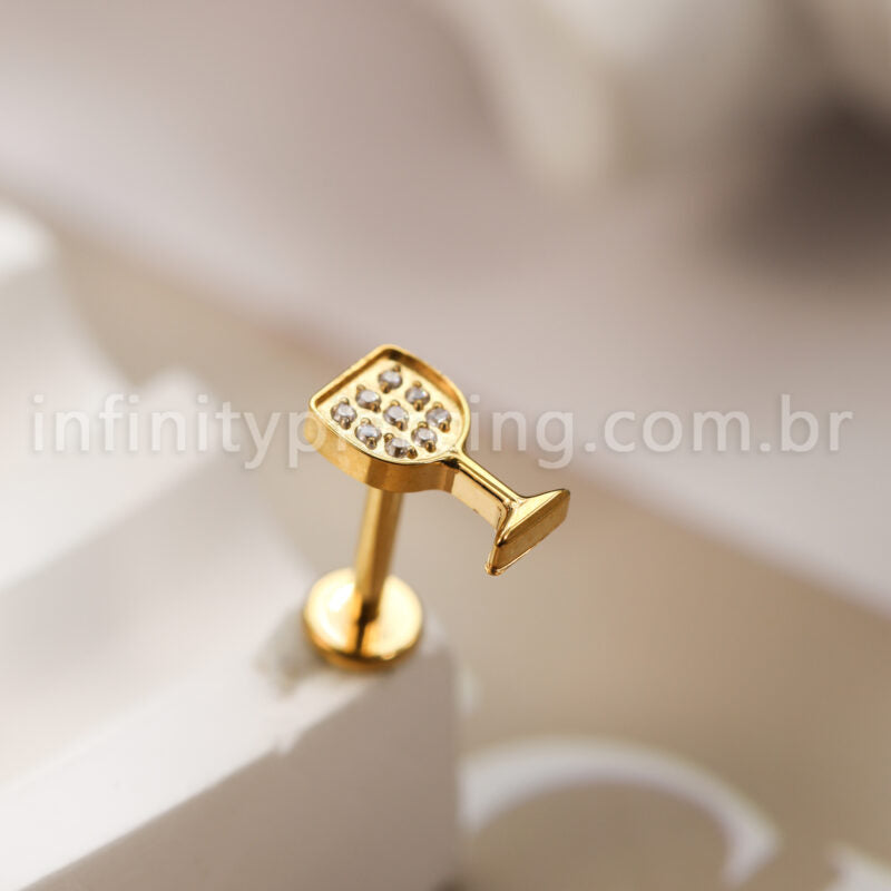 Piercing Labret Titânio Taça De Vinho Com Zircônia Cravejada
