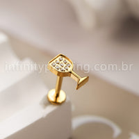 Piercing Labret Titânio Taça De Vinho Com Zircônia Cravejada
