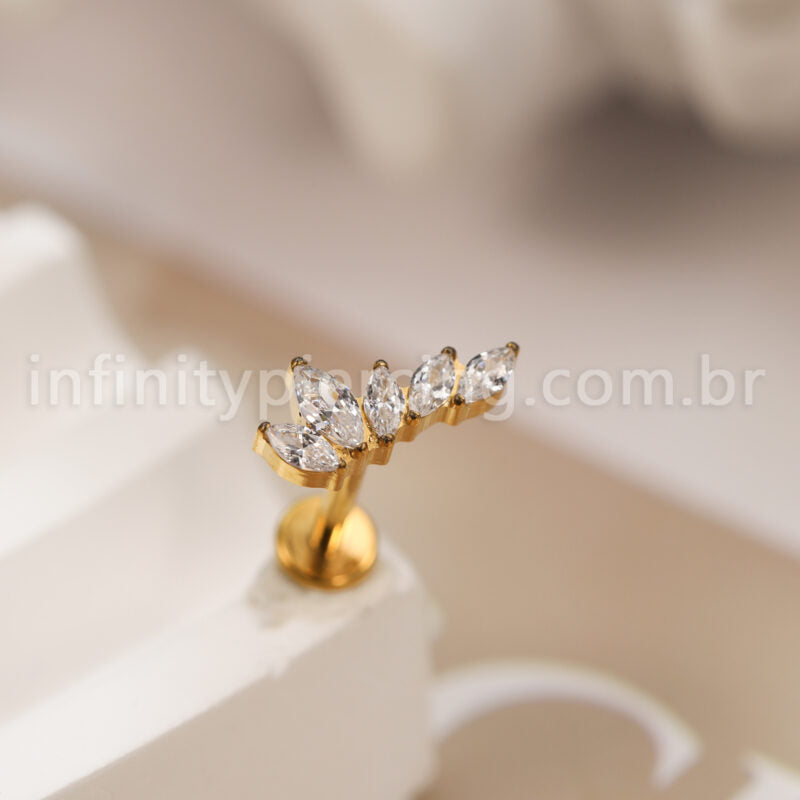 Piercing Labret Titânio 5 Pedras Zircônia