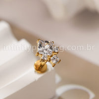 Piercing Labret Titânio 4 Pedras Zircônia Cravejada