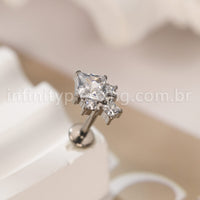 Piercing Labret Titânio 4 Pedras Zircônia Cravejada
