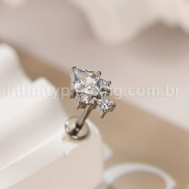 Piercing Labret Titânio 4 Pedras Zircônia Cravejada