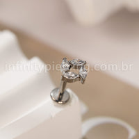 Piercing Labret Titânio 4 Pedras Zircônia Cravejada